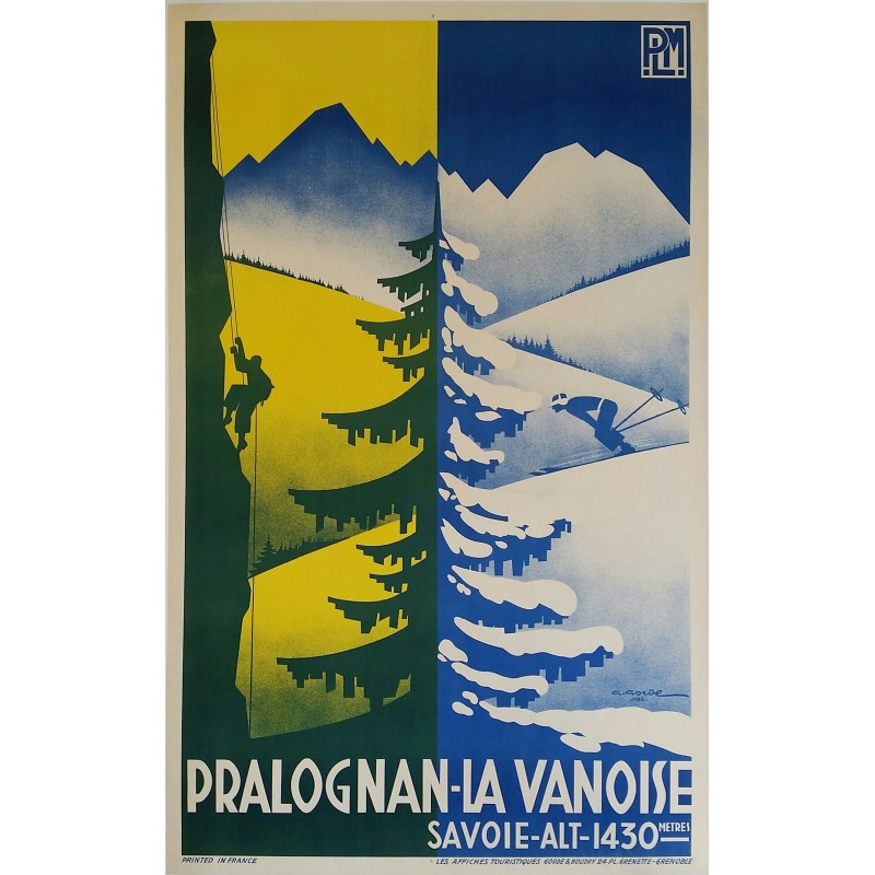 Affiche ancienne originale Pralognan la Vanoise Savoie PLM GORDE