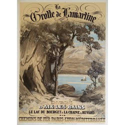 Affiche ancienne originale Aix Les Bains Grotte de Lamartine Lac Bourget Revard