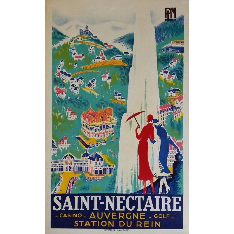 Affiche ancienne originale Saint-Nectaire Auvergne PLM DE VALERIO
