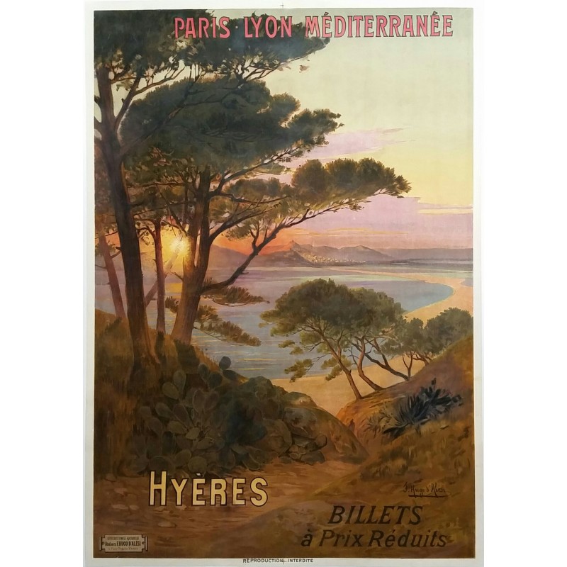 Affiche ancienne originale PLM Hyères HUGO D'ALESI