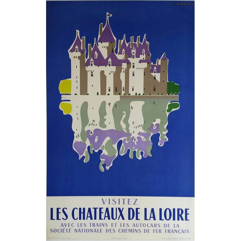 Affiche ancienne originale Les Châteaux de la Loire JACQUELIN