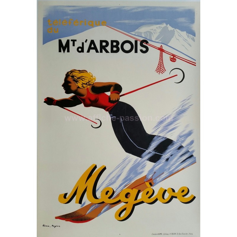 Original vintage poster sk iwinter sport Mégève téléférique du Mont d'Arbois - KAMA - Karl MACHATSCHEK